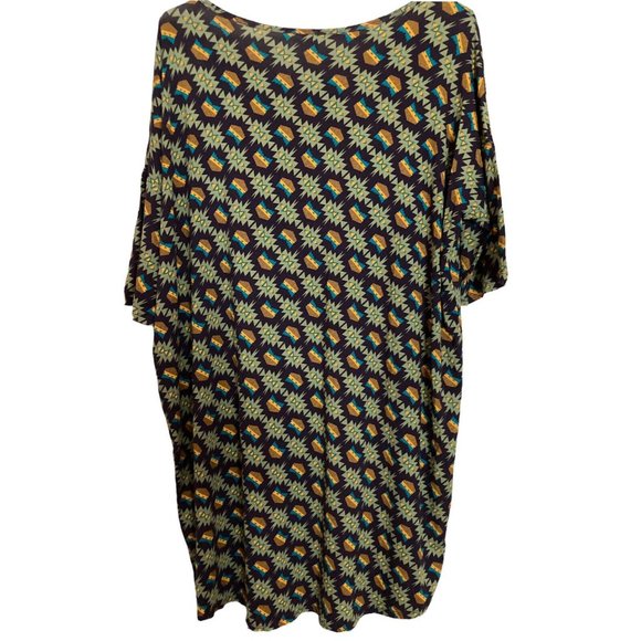 LuLaRoe Irma S/S Tunic Top Tribal Green Gold Turquoise Brown Size Large Women’s - Picture 3 of 6